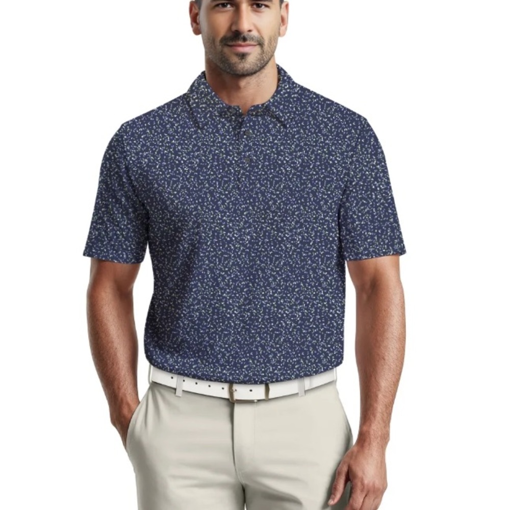 Men's Performance Geometric Short Sleeve Golf Polo Shirt, Sun Protection